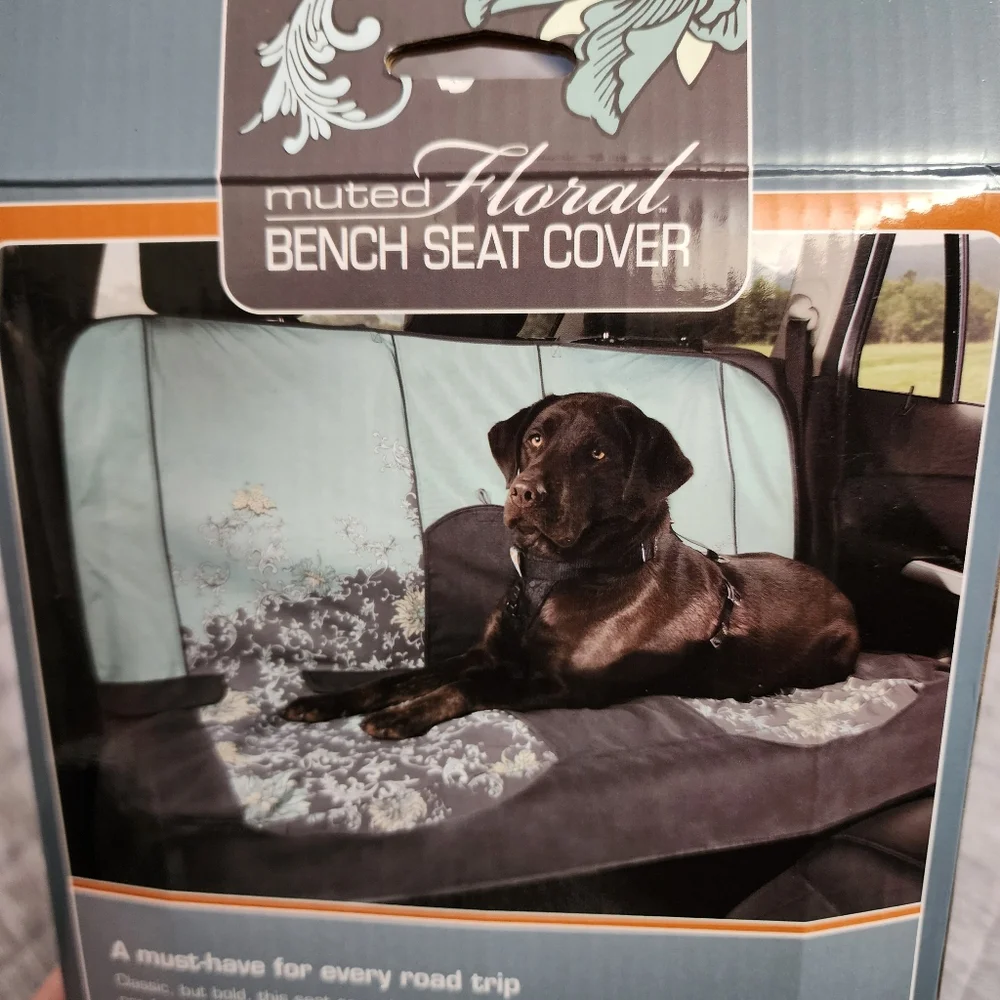 Kurgo Muted Floral Bench Seat Cover for Dogs - Blue and Gray 55